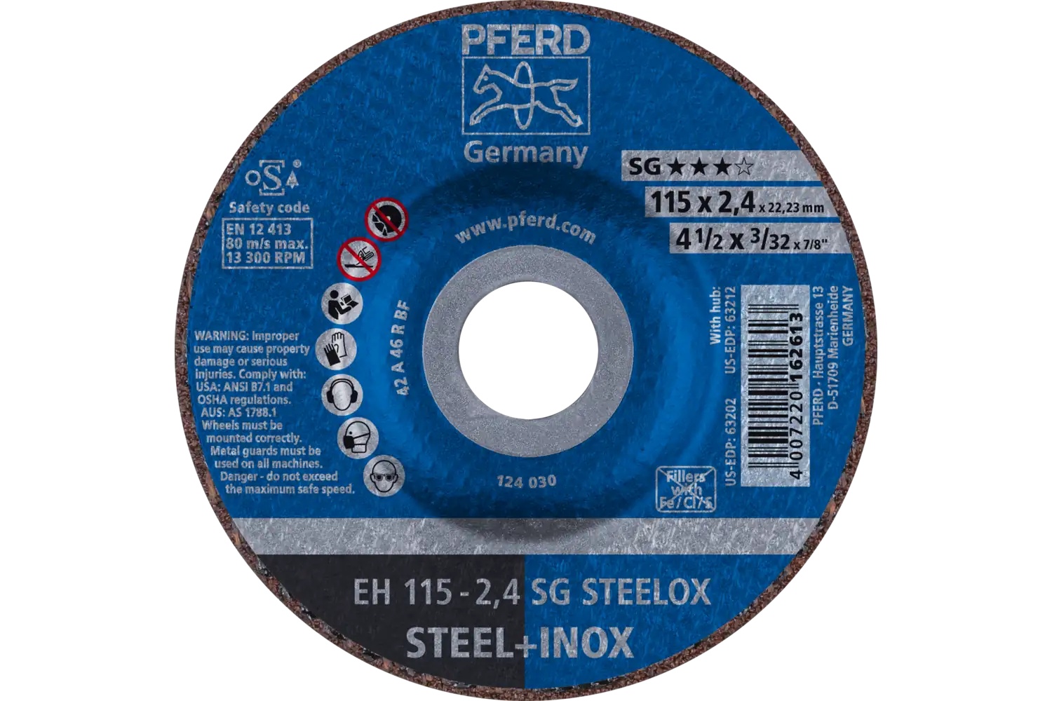 Picture of Pferd Cut-Off Wheel, 4-1/2" X 3/32 X 7/8, Sg Steelox, T27, Aluminum Oxide